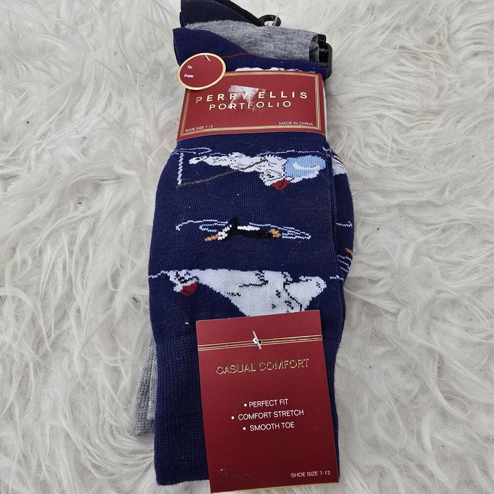 Perry Ellis Blue Ski Crew Socks Mens One Size 3 Pack